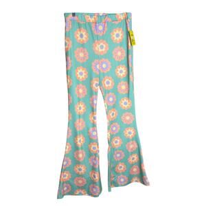 Smak Parlour Smiley 1970’s Retro Green Floral Flare Pants L NWT